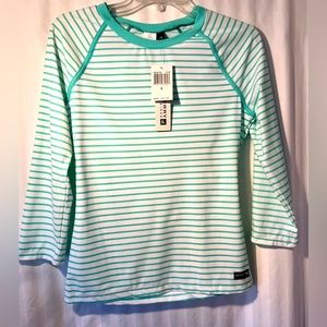 Sperry Top-Sider Bathing Suit Women’s Large Green White Long Sleeve Swim Top NWT